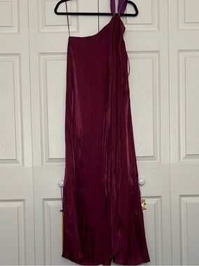 One-Shoulder Berry Satin Maxi Dress